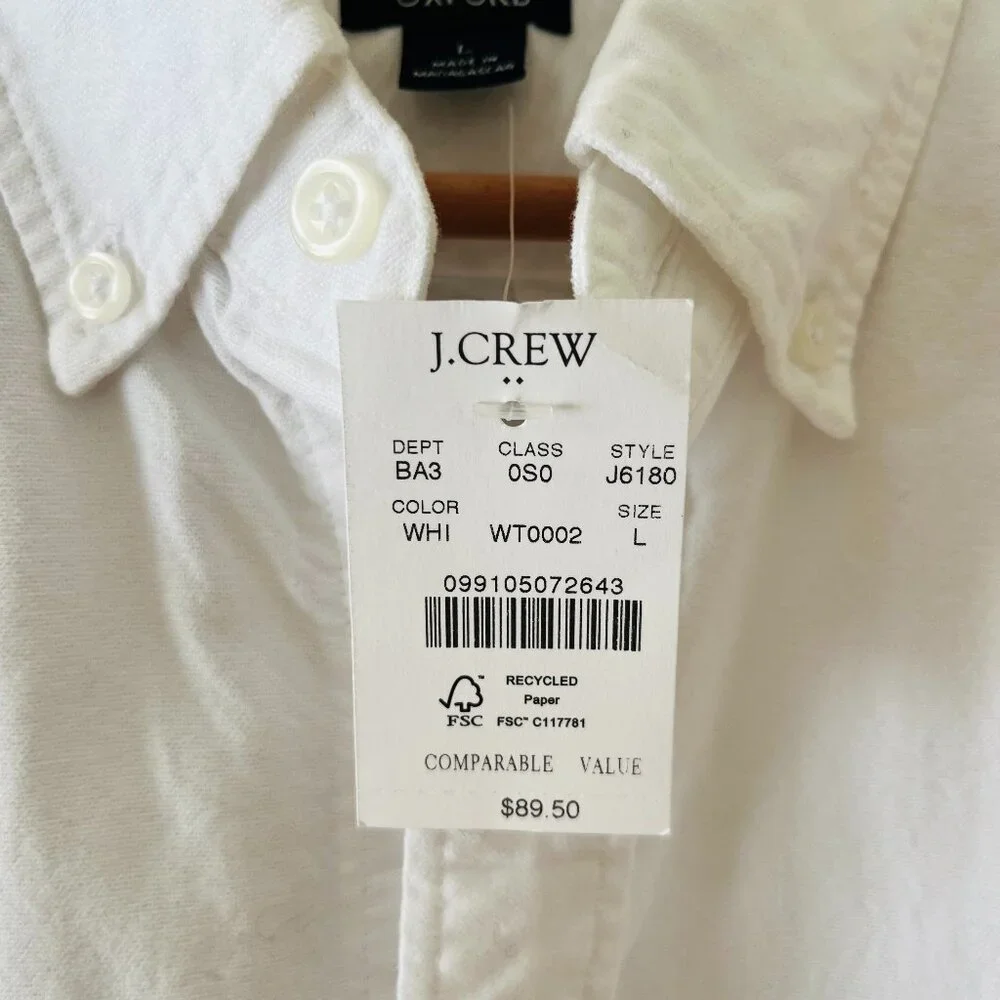 J. Crew Womens Sz L White Shrunken Button Up Shirt Broken Cotton Oxford Pocket - Picture 3 of 10